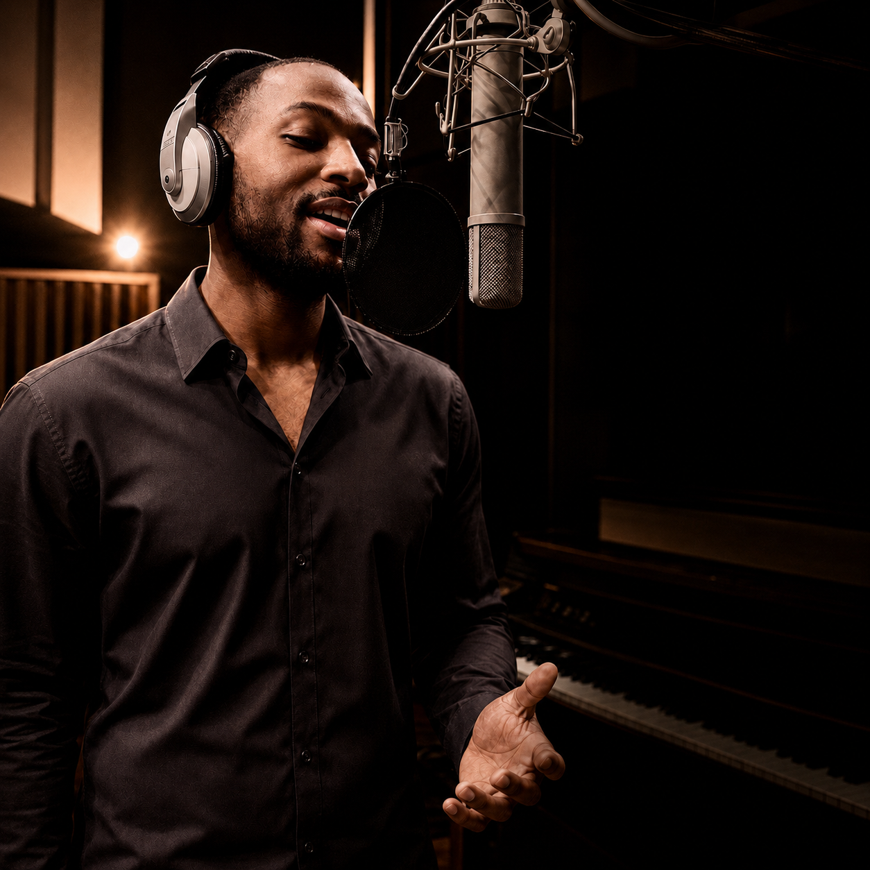 Jerwinn Land singing in the studio