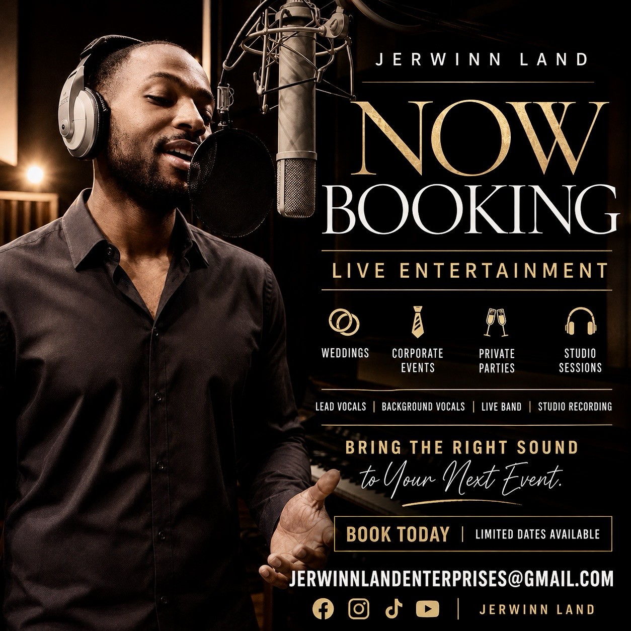 Jerwinn Land now booking flyer